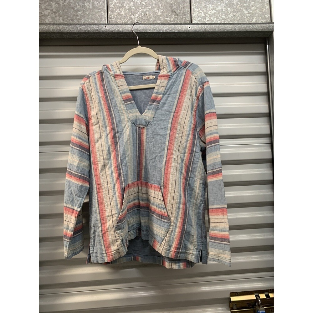 Faherty Cove Sweater Poncho Hoodie Striped Blue Pink White Womens Size L